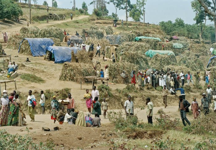 A make-shift camp in the French-protected area in Gikongoro, Rwanda, on July 27, 1994. File Photo by John Isaac/United Nations