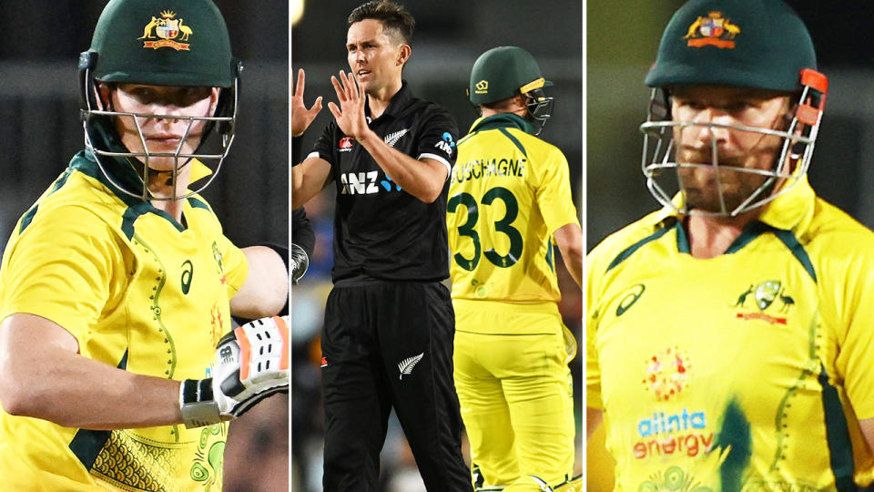 Steve Smith, Marnus Labuschagne and Aaron Finch, pictured here in the first cricket ODI against New Zealand.