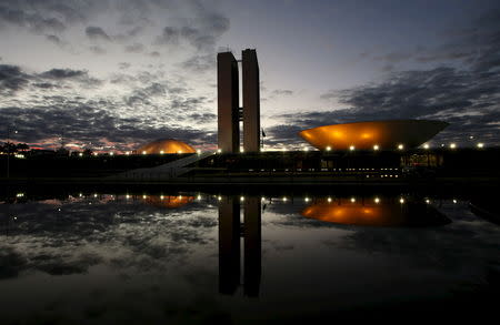 A general view of Brazil's National Congress during sunrise in Brasilia, Brazil, April 17, 2016. REUTERS/Paulo Whitaker