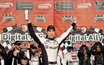May 11, 2019; Kansas City, KS, USA; NASCAR Cup Series driver Brad Keselowski (2) celebrates after winning the Digital Ally 400 at Kansas Speedway. Mandatory Credit: Jasen Vinlove-USA TODAY Sports
