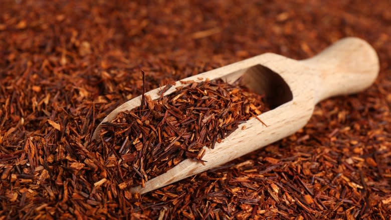 Rooibos tea leaves with spoon