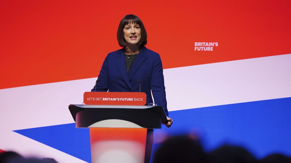 Shadow chancellor Rachel Reeves makes her keynote speech during the Labour Party Conference in Liverpool on October 9, 2023. - Peter Byrne/AP