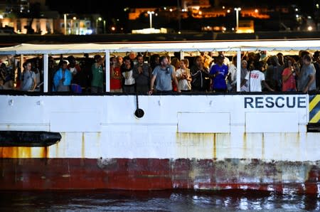 Spanish rescue ship Open Arms with migrants on board arrives in Lampedusa