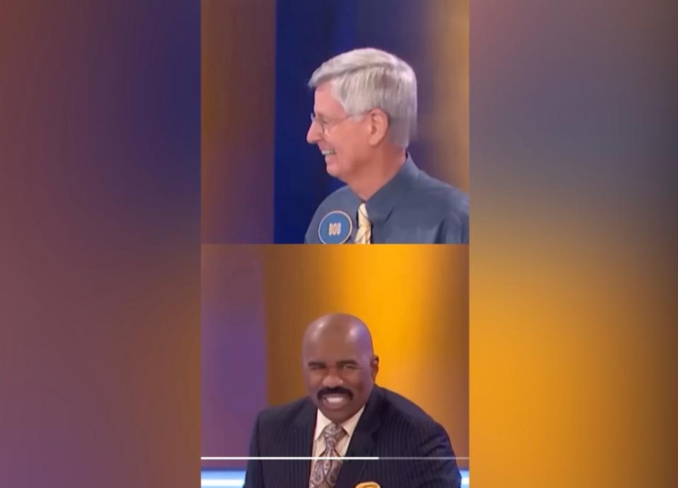 Steve Harvey and Robbie Weatherspoon on “Family Feud.” @robbie.weatherspo/TikTok