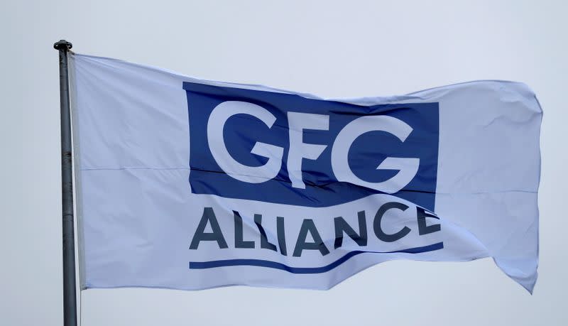 FILE PHOTO: The GFG Alliance flag flies at the completion of a 330 million pound deal to buy Britain's last remaining Aluminium smelter in Fort William Lochaber Scotland