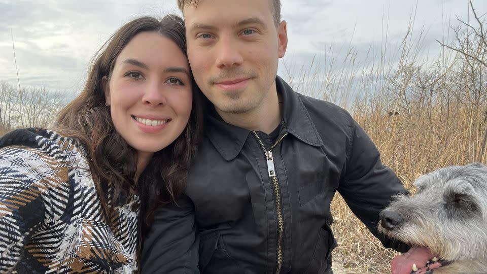 Mara Furlich, her husband, Luke Bonczyk, and their dog Abi. - Mara Furlich