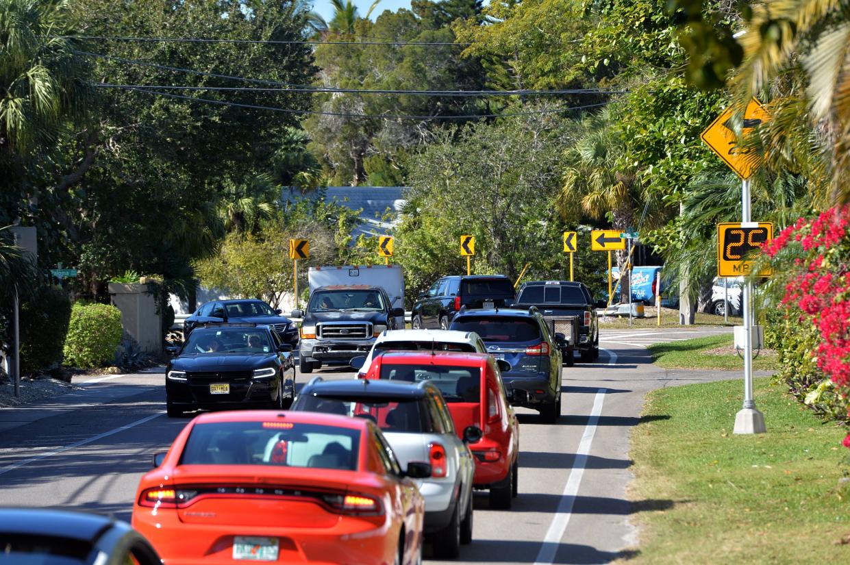 Traffic gets congested driving around Siesta Key and getting on and off. Pictured here is the curve where Siesta Drive becomes Higel Avenue.