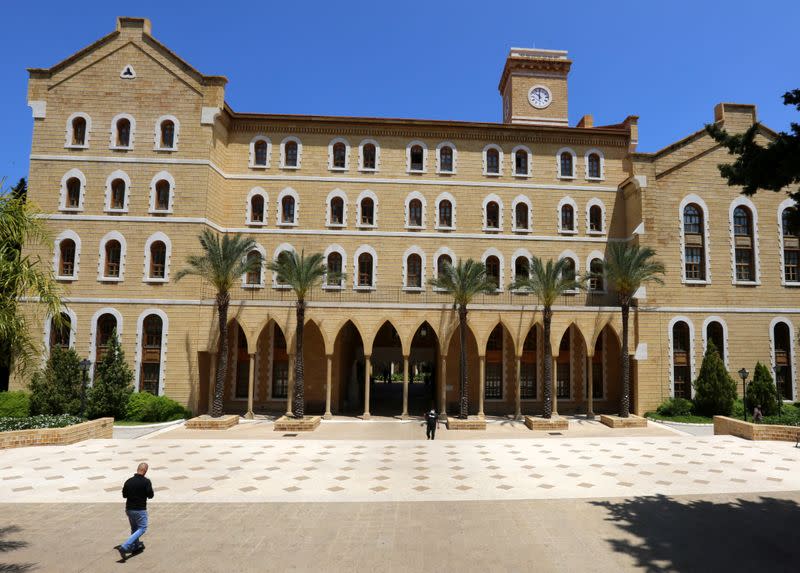 A man walks at American University of Beirut's campus (AUB), in Beirut