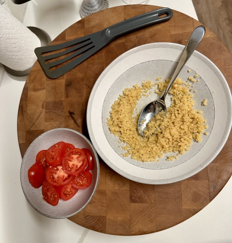 Buttery panko crumbs and sliced tomatoes<p>Kelli Acciardo</p>
