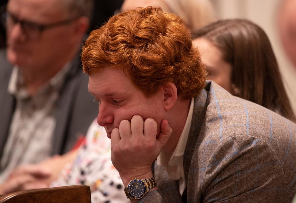 Buster Murdaugh listens to jury charges during the murder trial of Alex Murdaugh at the Colleton County Courthouse in Walterboro on Thursday, March 2, 2023. Andrew J. Whitaker/The Post and Courier/Pool