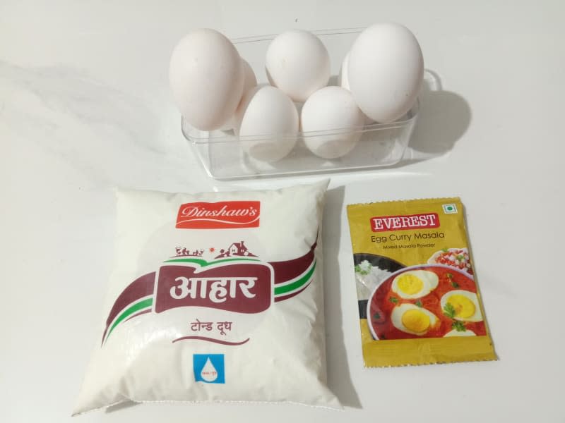 Whole eggs, egg curry masala powder, sugar