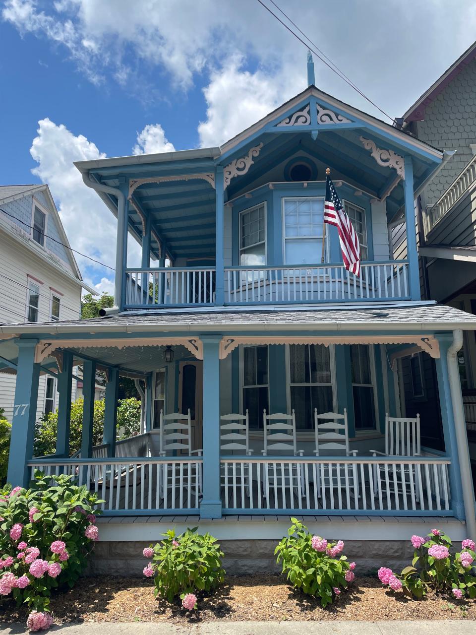 A exterior shot of Arianna and John Wiley's Everton Cottage in Ocean Grove, which was built in 1882 and restored on Magnolia Network's "In With the Old" television show in 2023.