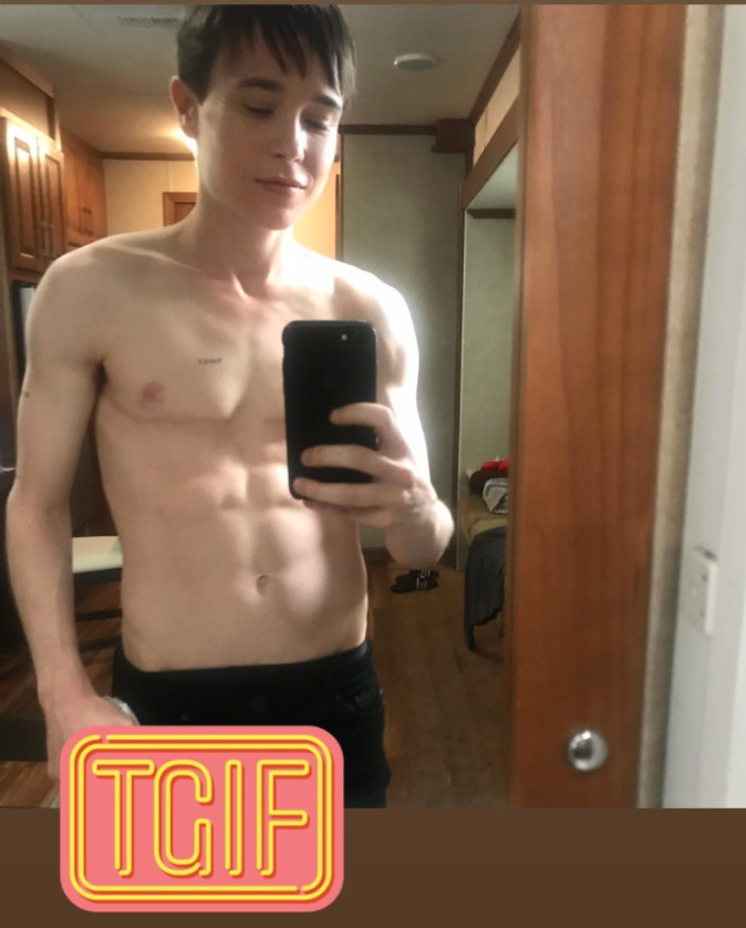 Actor Elliot Page, 34, takes a selfie showing off his abs. (Instagram/Elliot Page)