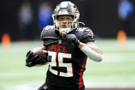 Atlanta Falcons running back Tyler Allgeier (25) runs against the Cleveland Browns during the second half of an NFL football game, Sunday, Oct. 2, 2022, in Atlanta. (AP Photo/John Bazemore)