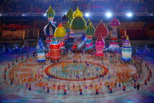 Dancers perform with inflated objects during the Opening Ceremony of the Sochi 2014 Winter Olympics at Fisht Olympic Stadium (2)