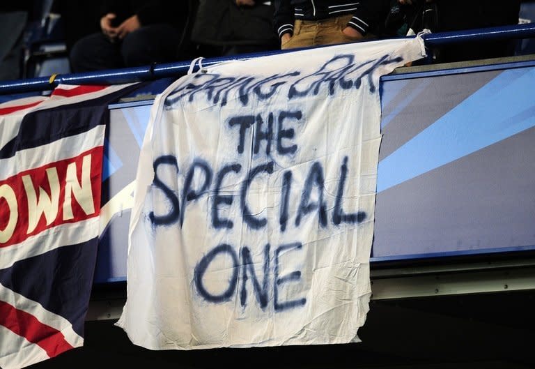 Chelsea fans show their support for Jose Mourinho at Stamford Bridge on December 5, 2012. Mourinho looks set to be welcomed back to Chelsea with open arms, but his reputation has been sullied during his three-year stint at Real Madrid and he will return to Stamford Bridge with several thorny issues to address