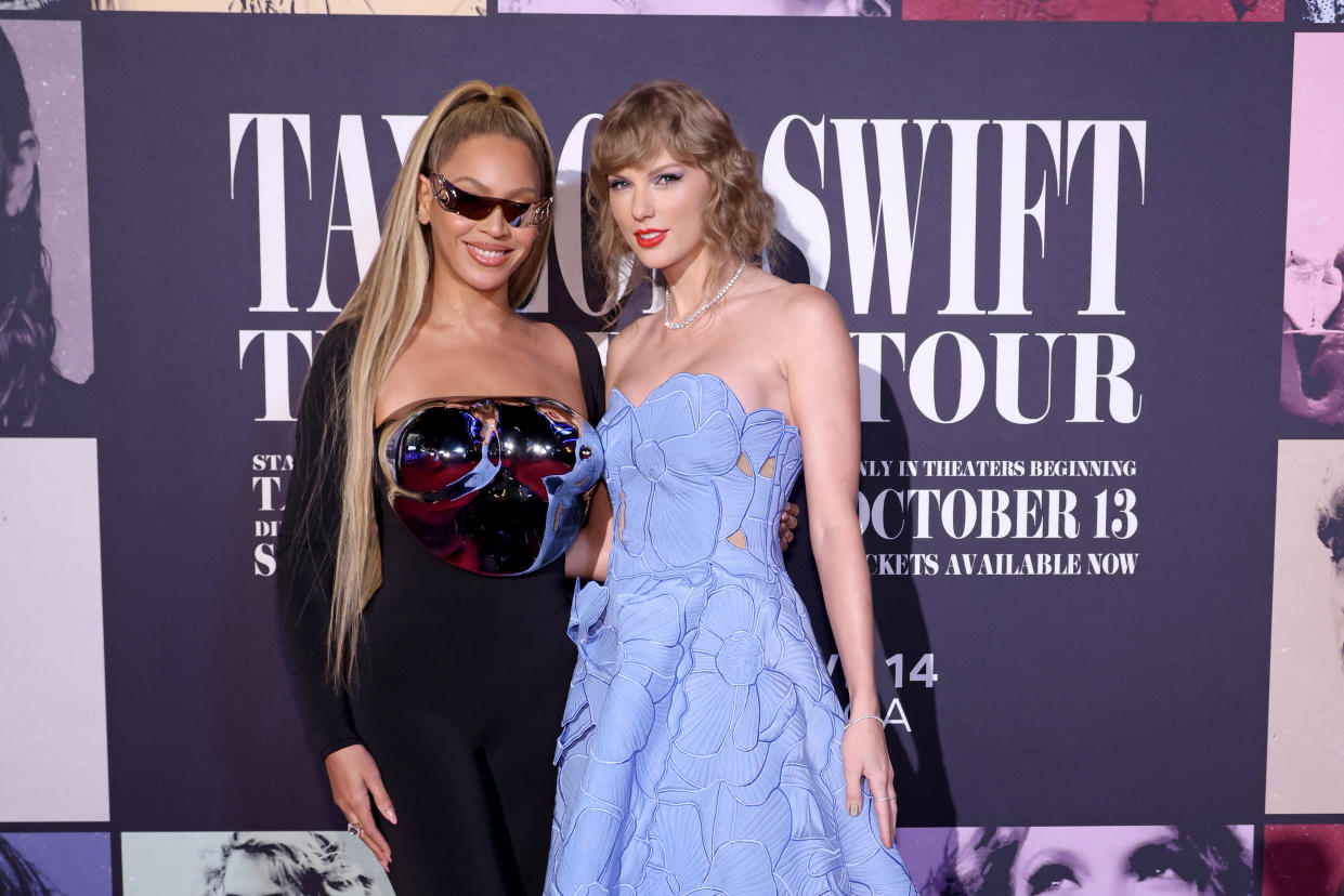 LOS ANGELES, CALIFORNIA - OCTOBER 11: (L-R) Beyoncé Knowles-Carter and Taylor Swift attend the 