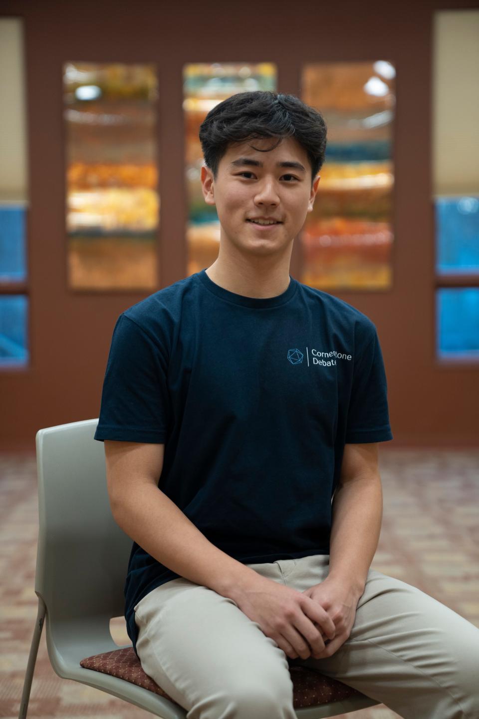 Dec 13, 2023; Closter, NJ, United States; Bergen County Academies student Andrew Chun is the founder and executive director of Cornerstone Debate, a nonprofit that provides instruction and materials about debating to middle school and high school students. Chun at Closter Public Library.