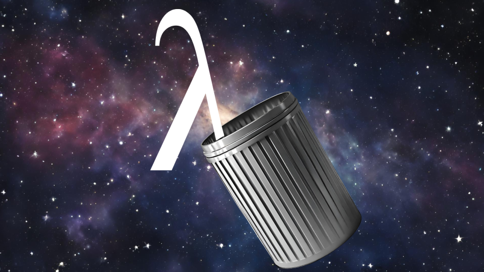 An illustration of a metal trash can in space.  The cosmological constant has been rejected.