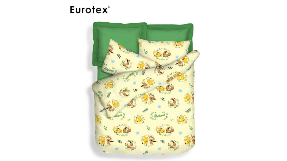 Pokémon Fitted Sheet Set / Pokémon Summer Light Quilt, 900 Thread Count Microluxe, Pikachu and Eevee. (Photo: Shopee SG)
