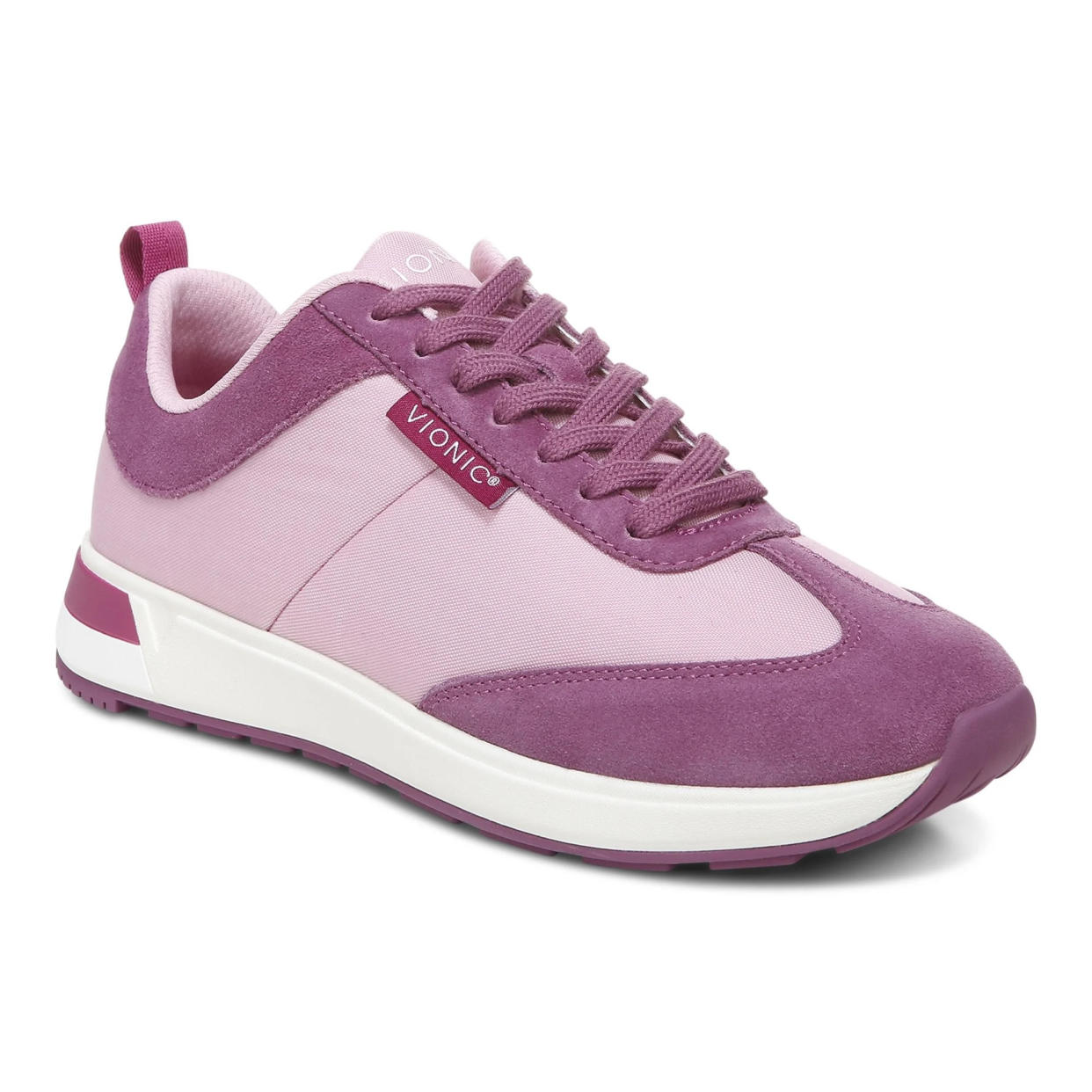 Pink and purple sneakers.