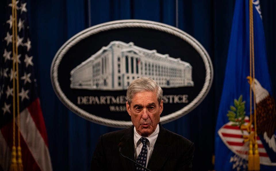 WASHINGTON, DC - MAY 29: Special Counsel Robert S. Mueller III makes a statement on the investigation into Russian interference in the 2016 Presidential election on Wednesday, May 29, 2019, at the Department of Justice in Washington, D.C. (Photo by Salwan Georges/The Washington Post via Getty Images)