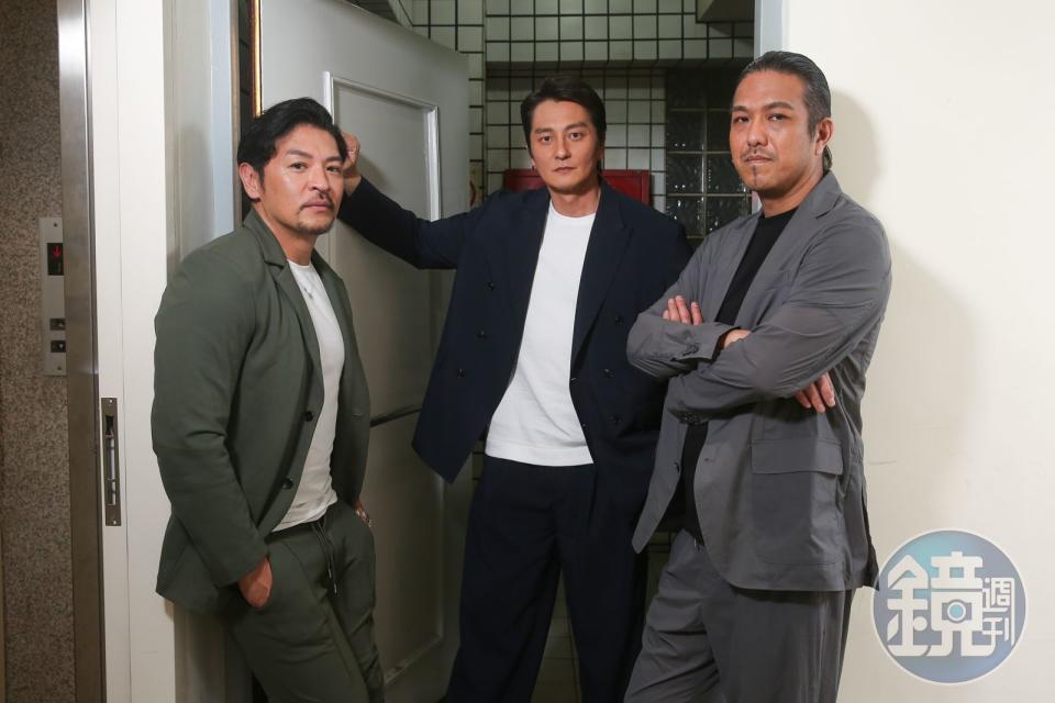 夢多（左）在《冰室蓮司：日本統一 台灣篇》籌拍期間全力協助本宮泰風（中）與鈴木祐介。
