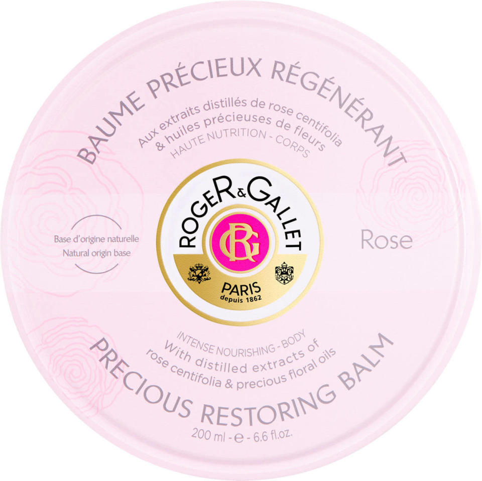 <p>Roger & Gallet Rose Precious Restoring Balm £14.45</p><p>Care for dry skin in need of comfort with this pampering body balm. Made from 95% natural ingredients, the balm doubles up as a moisturiser and a fragrance too.</p><p><a href="http://tidd.ly/69831c10" rel="nofollow noopener" target="_blank" data-ylk="slk:Buy here;elm:context_link;itc:0;sec:content-canvas" class="link ">Buy here</a></p>