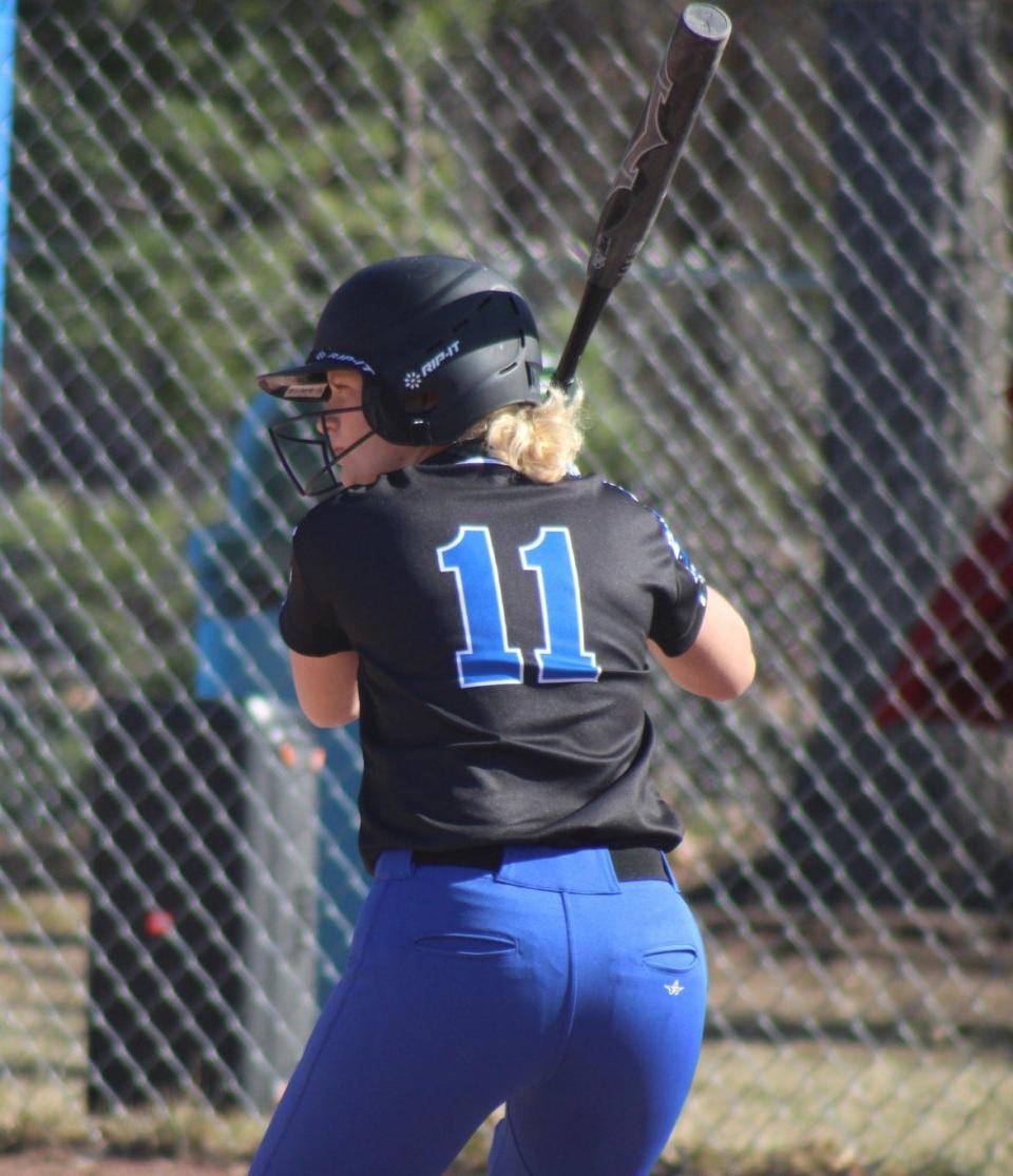 Inland Lakes senior Lakyn Thompson (11) blasted her first-career home run in a doubleheader at Forest Area on Tuesday.