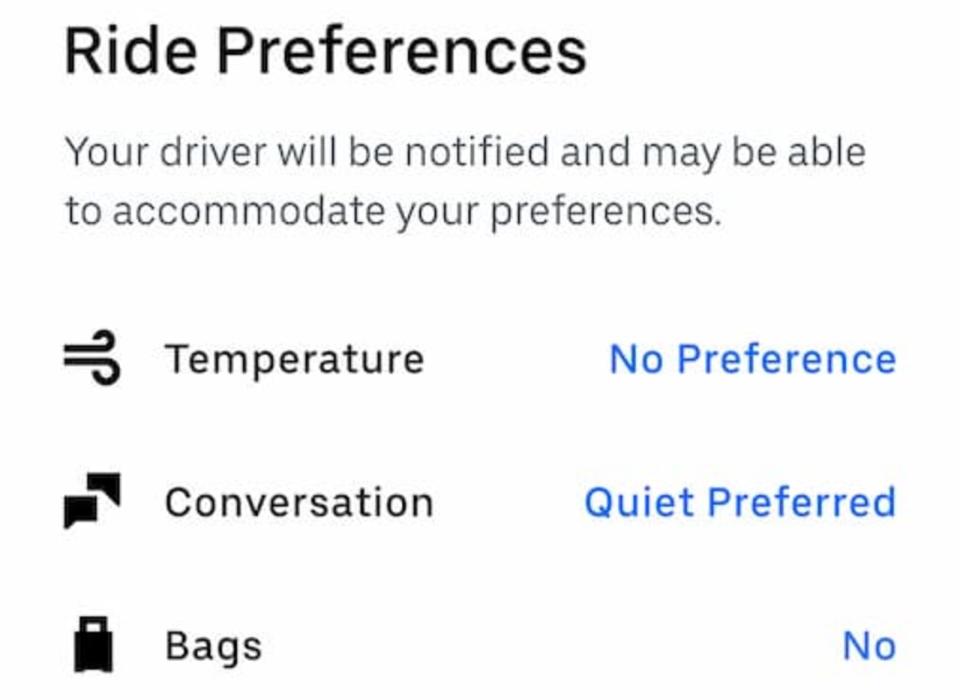 Uber Black ride preferences