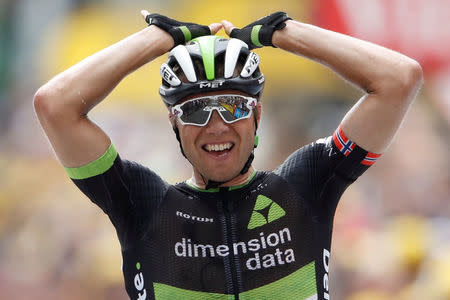 Cycling - The 104th Tour de France cycling race - The 222.5-km Stage 19 from Embrun to Salon-de-Provence, France - July 21, 2017 - Dimension Data rider Edvald Boasson Hagen of Norway wins the stage. REUTERS/Christian Hartmann