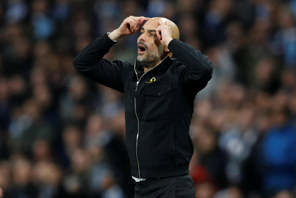 <p>Soccer Football – Champions League Quarter Final Second Leg – Manchester City vs Liverpool – Etihad Stadium, Manchester, Britain – April 10, 2018 Manchester City manager Pep Guardiola reacts REUTERS/Darren Staples </p>