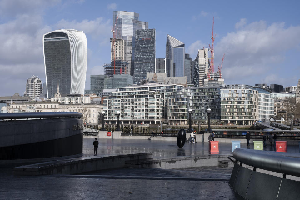 City of London skyline. The FTSE was higher on Thursday