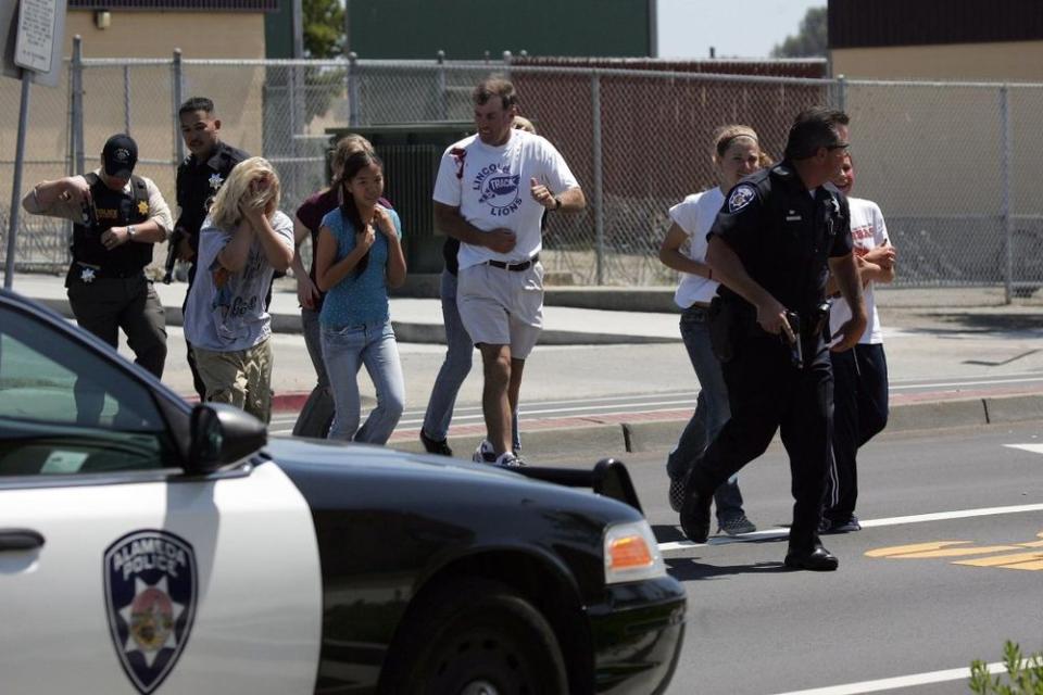 California students wearing makeup to simulate injuries during drill