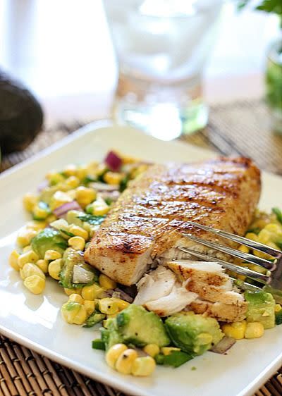 Grilled Mahi with Avocado and Corn Salsa