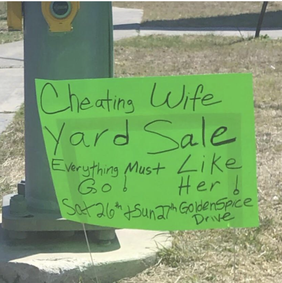 "Cheating Wife Yard Sale"