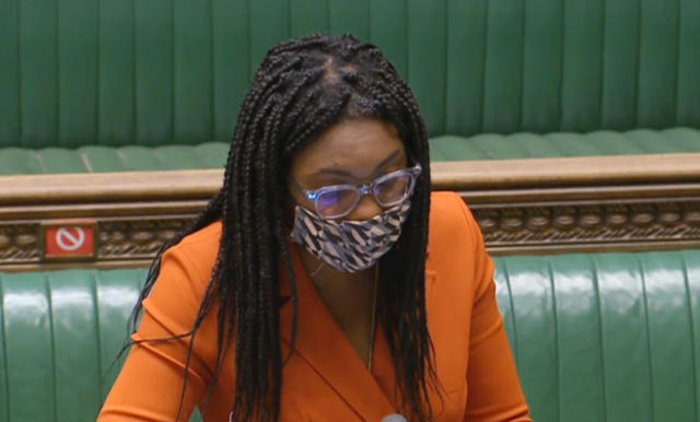 Equalities Minister Kemi Badenoch answers a question at the despatch box while wearing a face covering in the House of Commons in Westminster, London.
