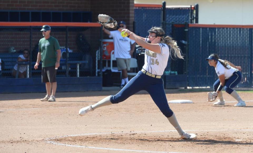 Central Catholic pitcher Randi Roelling delivers a pitch in the Sac-Joaquin Section Division III championship against Ponderosa at Cosumnes River College on Saturday, May 27. Central Catholic lost 1-0