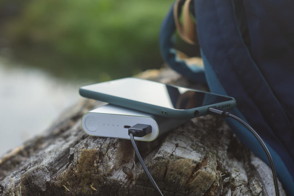 Phone connected to a power bank