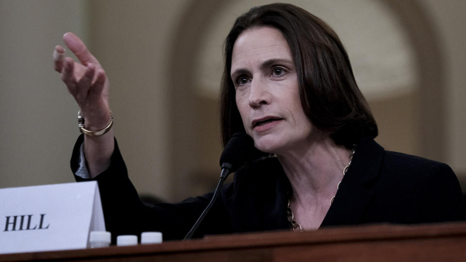 Fiona Hill, former top Russia adviser to the White House, provides testimony in the impeachment inquiry of President Trump in November 2019. (Bonnie Jo Mount/The Washington Post via Getty Images)