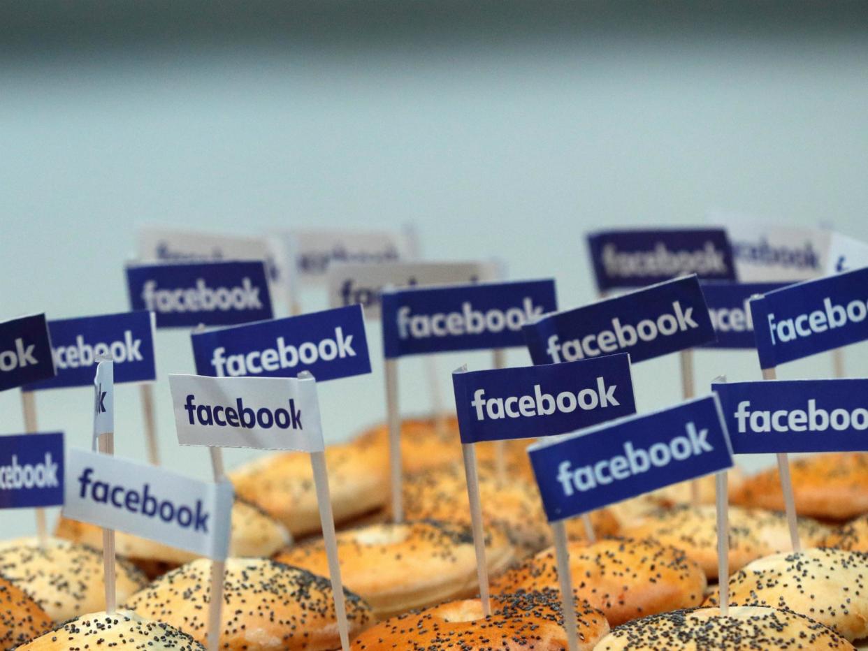 Miniature Facebook banners are seen on snacks prepared for the visit by Facebook's Chief Operating Officer in Paris, France, January 17, 2017: REUTERS/Philippe Wojazer