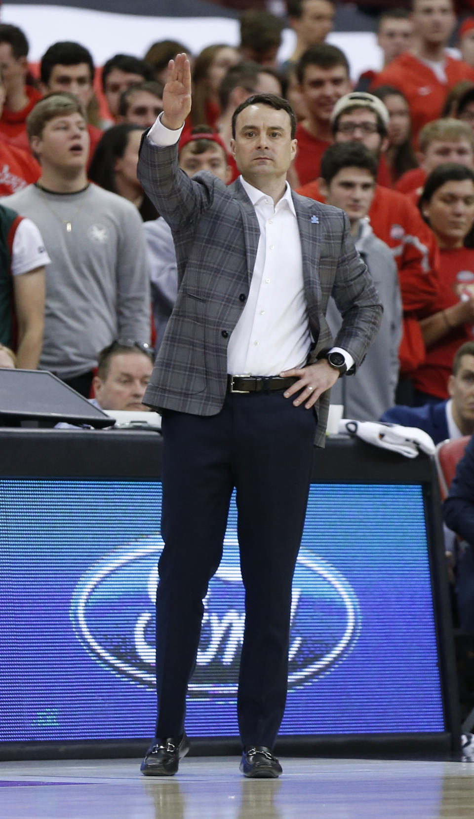 Indiana head coach Archie Miller instructs his team during the first half of an NCAA college basketball game against Ohio State, Saturday, Feb. 1, 2020, in Columbus, Ohio. (AP Photo/Jay LaPrete)