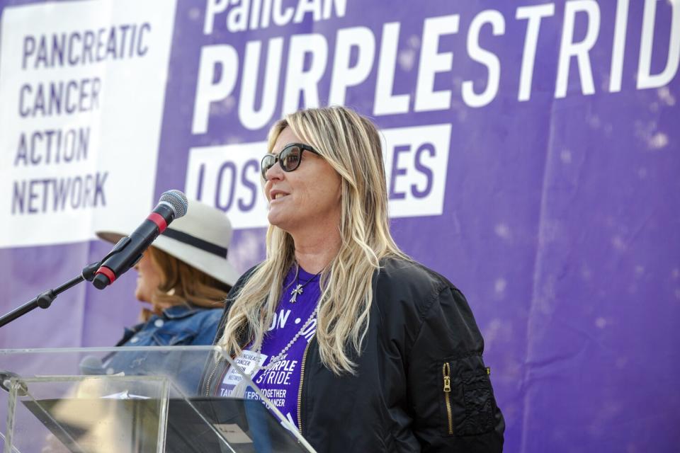 Nicky Trebek on stage at PurpleStride LA 2022