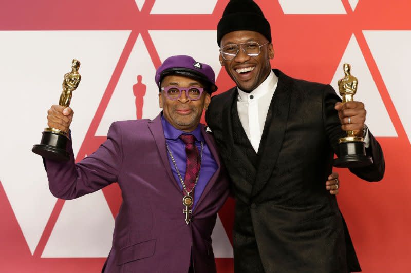 Spike Lee (L) winner Best Adapted Screenplay for "BlacKkKlansman," and Mahershala Ali, winner Best Actor in a Supporting Role for "Green Book," appear backstage with their Oscars during the 91st annual Academy Awards at Loews Hollywood Hotel in the Hollywood section of Los Angeles in 2019. File Photo by John Angelillo/UPI