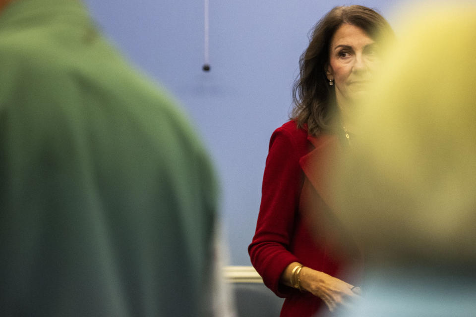 Carolyn Carluccio, Republican Pennsylvania Supreme Court candidate, casts a ballot on Election Day at the Wissahickon Valley Public Library in Blue Bell, Pa. on Tuesday, Nov. 7, 2023. (AP Photo/Joe Lamberti)