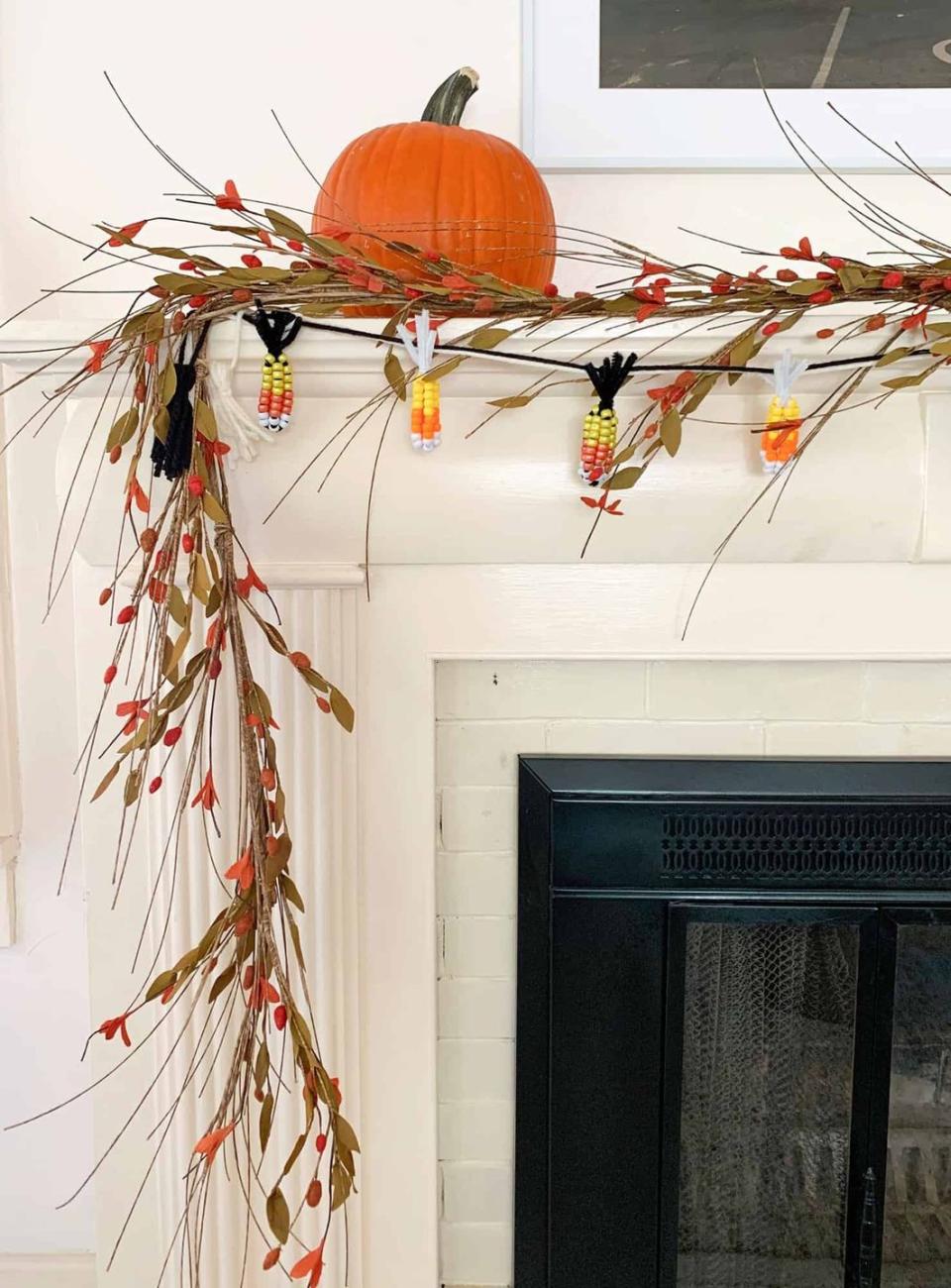 candy corn garland fall mantel decor