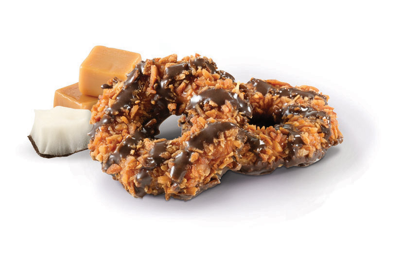 Samoas Girl Scout cookies include coconut, chocolate and caramel.