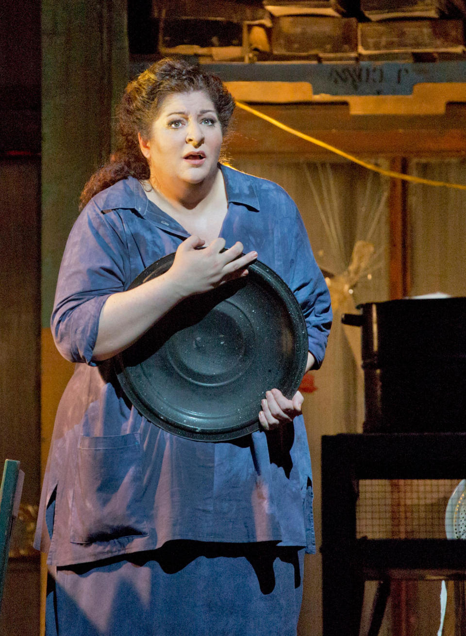 In this Oct. 31, 2013 photo provided by the Metropolitan Opera, Christine Goerke sings in Richard Strauss's “Die Frau ohne Schatten,” (“The Woman Without a Shadow”) as the discontented Dyer's Wife, during a dress rehearsal in New York. When Goerke recently finished her first performance at the Met in nearly five years: She came out for her solo bow - and promptly burst into tears. (AP Photo/Metropolitan Opera, Ken Howard)