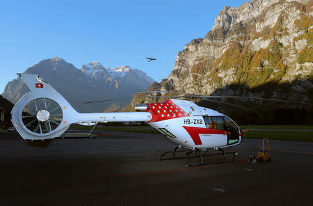 A prototype of a Marenco SH09 helicopter of Swiss manufacturer Marenco is seen before a test flight at the company's plant in Mollis, Switzerland October 13, 2017. REUTERS/Arnd Wiegmann