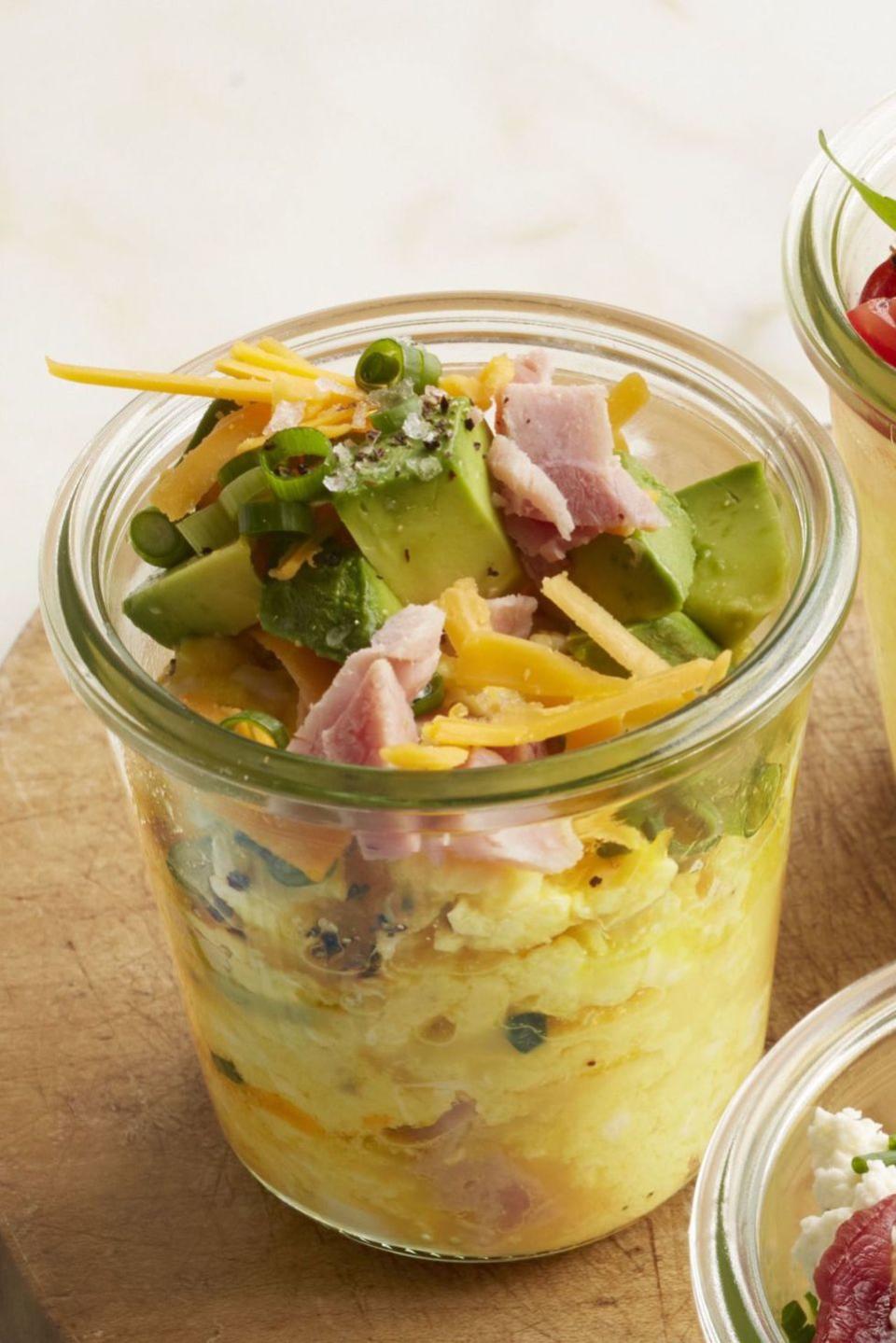 Cheddar, Pepper, and Avocado Scrambled Eggs in a Jar